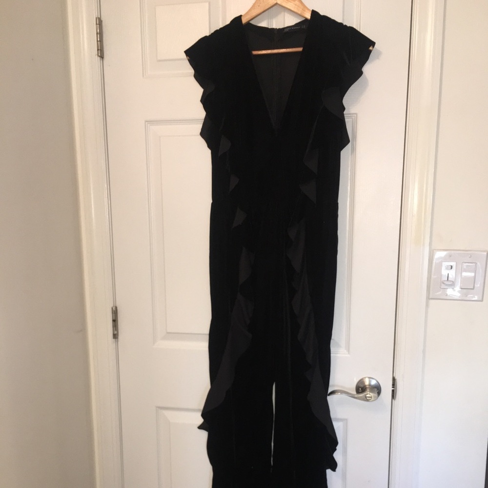 Zara velvet frill jumpsuit